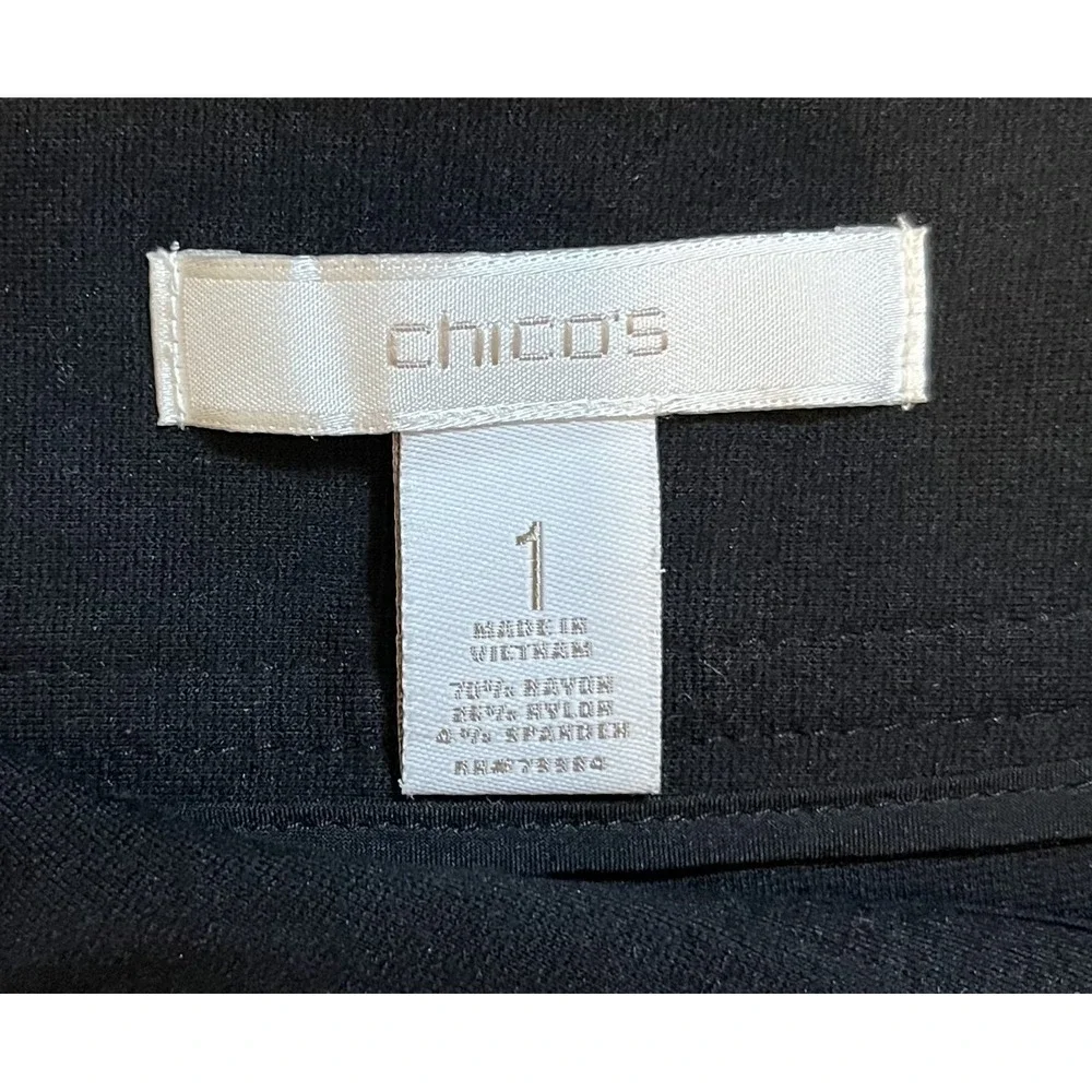 Chico's Skirt Womens 1 Black Stretch Knit Pencil Knee Length‎ Zip Work Office
